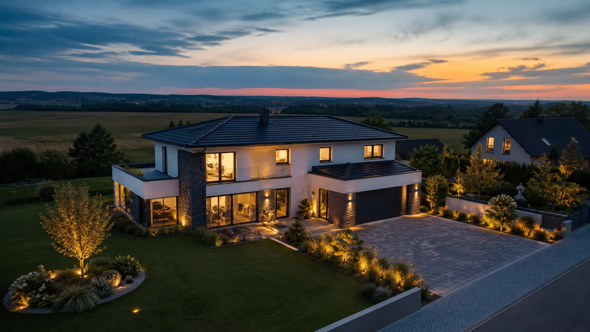 KI-Bildbeispiel: Wohnhaus mit Grundstück